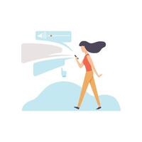 Woman Using Smartphone or Mobile Phone with Chat or Messenger Application, Modern Technologies, Innovative Gadget Illustration vector