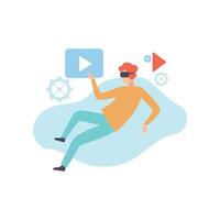 Man in VR Glasses Headset Using Touching Virtual Reality Interface, Modern Virtual Technologies, Innovative Gadget Illustration vector