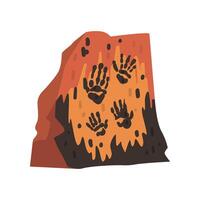 Prints of Palms of Prehistoric People on Stone, Cave Drawings, Archeology Science Illustration vector
