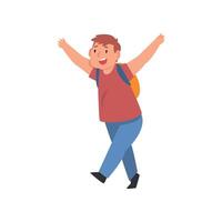 Smiling Fat Boy with Backpack, Cute Overweight Child Character Illustration vector
