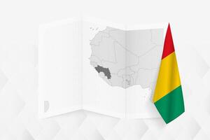A grayscale map of Guinea with a hanging Guinean flag on one side. Map for many types of news. vector