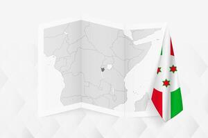 A grayscale map of Burundi with a hanging Burundian flag on one side. Map for many types of news. vector