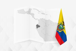 A grayscale map of Ecuador with a hanging Ecuadorian flag on one side. Map for many types of news. vector