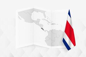 A grayscale map of Costa Rica with a hanging Costa Rican flag on one side. Map for many types of news. vector