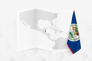 A grayscale map of Belize with a hanging Belizean flag on one side. Map for many types of news. vector
