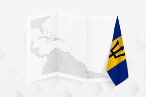 A grayscale map of Barbados with a hanging Barbadian flag on one side. Map for many types of news. vector
