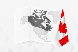 A grayscale map of Canada with a hanging Canadian flag on one side. Map for many types of news. vector