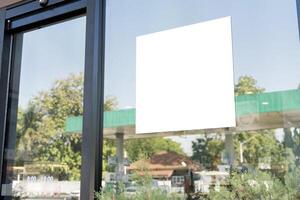 Poster promotion design mockup. Vertical empty white blank paper advertising banner frame template mock up. photo