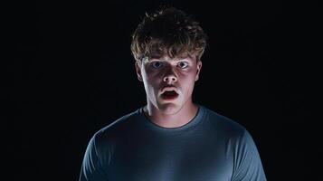A man with an open mouth and a shocked expression photo