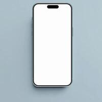 Teal smartphone mockup template with blank screen on green background photo