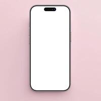 Natural titanium smartphone mockup template with blank screen on pink background photo