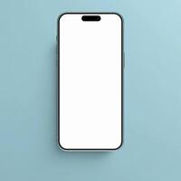 Teal smartphone mockup template with blank screen on green background photo