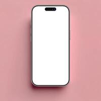 Natural titanium smartphone mockup template with blank screen on pink background photo