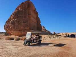 AlUla, Saudi Arabia, 29 Nov 2024 - Beautiful view of transport to take tourists from different countries of the world to different archaeological sites in AlUla, Madain Saleh. photo