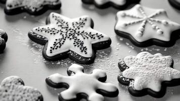 Classic monochrome Christmas cookies with contrasting textures and simple design, creating a refined, timeless holiday look. Christmas cookies video