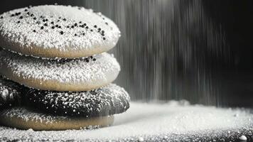 Elegant black-and-white Christmas cookie display emphasizing texture and simplicity, featuring icing, sprinkles, and powdered sugar. Christmas cookies video