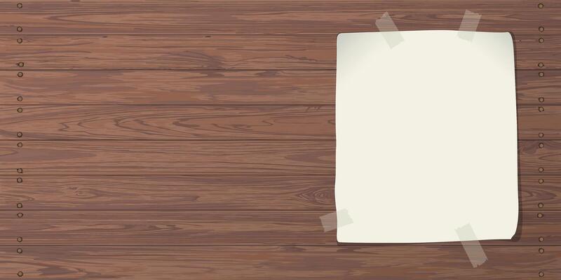 Blank old paper poster stuck with adhesive tape on Cut timber panels background graphic illustration have blank space.