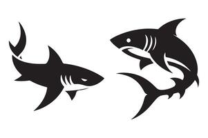 Shark Silhouette Set Various Poses in Dynamic Art vector