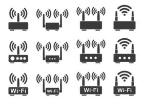 Wifi router icon symbol shape set. Wlan modem sign logo silhouette. adsl, dsl, network, internet connection. internet connection illustration. Isolated on white background. vector