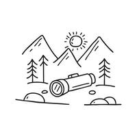 Flashlight on rock by hiking trail vector