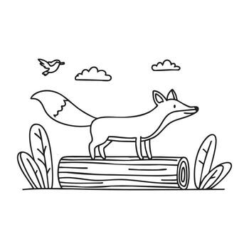 Fox on log watching distant bird vector