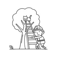 Firefighter rescuing cat on ladder vector