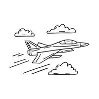 Fighter jet trailing smoke through clouds vector