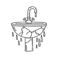 Faucet dripping into cracked porcelain sink vector