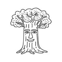 Face carved in oak tree trunk vector