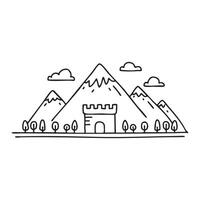 Fortress silhouette with mountain backdrop vector