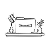 Labeled folder and vase on desk vector