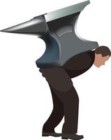 An illustration of a man carrying an anvil vector