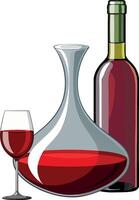A wine glass and a bottle of red wine vector