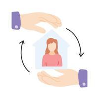 Hands cradling a person, symbolizing care and protecting relationships vector