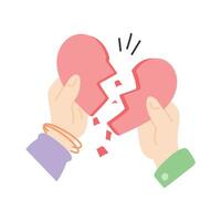 Two hands holding a broken heart, symbolizing heartbreak or relationship struggles vector