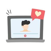 A laptop showing a loved one with a heart notification, symbolizing online affection vector