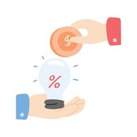 Collaboration and investment concept showing hands exchanging ideas and money vector