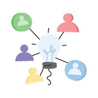 A light bulb connecting people, symbolizing collaborative thinking in relationships vector