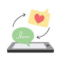 A smartphone displaying a heart shaped message, symbolizing love communication vector
