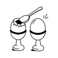 Two soft boiled eggs served in elegant egg cups with a spoon vector
