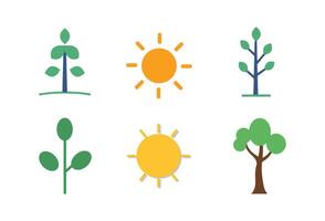 Visual representation of nature elements showing trees, leaves, and sun in a simple design suitable for educational use vector