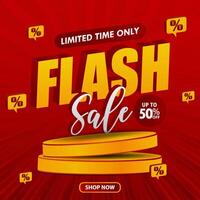 flash sale banner with podium on red background vector