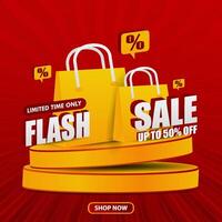 flash sale banner on red background for web, social media vector