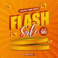 flash sale banner with yellow background for web, social media vector