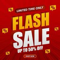 flash sale banner with red background for web, social media vector
