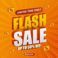 flash sale banner with orange background for web, social media vector
