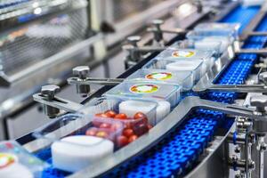 Food products boxs transfer on Automated conveyor systems industrial automation for package photo