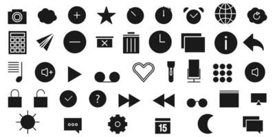 set of black and white mobile app icons on a white background vector