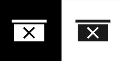 a black and white icon of a box with an x on it vector