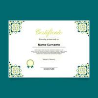 Certificate Template Design with Green Pastel Neon Corner Ornament vector